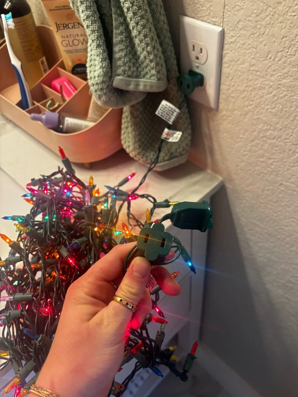 Multicolor Mini LED Holiday String Lights on Green Cord